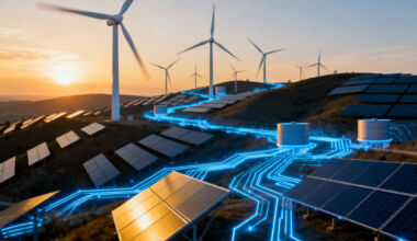 Firefly_energy-landscape-with-wind-turbines,-battery-storage-and-solar-panels-illuminated-as--958296-reduced